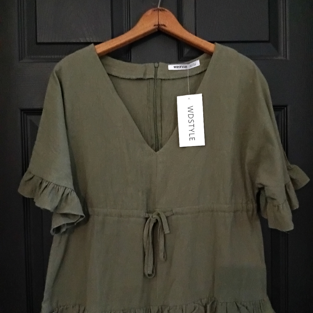 WDSTYLE V-Neck Ruffle Sleeve Layered Drawstring Waist Romper - Picture 9 of 14